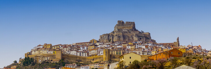 Fototapeta na wymiar panaroma cityscape view of the historic hilltop coty of Morella in central Spain