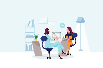 Business Woman and Client in Office Vector Illustration concept. 