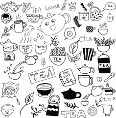 hand drawn tea set in doodle style