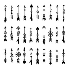 Tribal arrow set. Ethnic vector design collection. Boho elements for tattoo, stickers, t-shirt, bag, clothes.