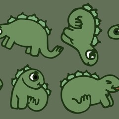 Cheerful funny dinosaur. Seamless dino illustration. Cartoon sketch style. Hand outline drawing of animal. vector