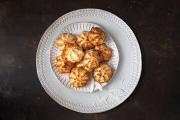 Coconut cookies macarons in a bowl. Passover food