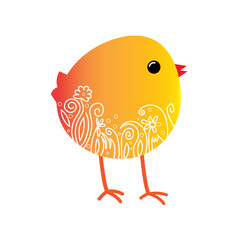 Baby easter chick with floral elements, vector.