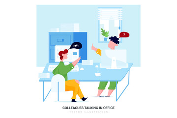 Colleagues Talking in Office Vector Illustration concept. 