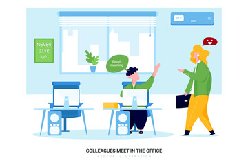 Colleagues Meet in the Office Vector Illustration concept. 
