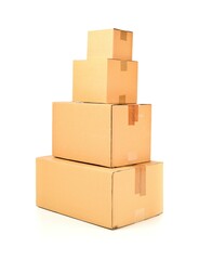 Obraz premium Stack or heap of brown carton cardboard boxes over white, freight, deilvery or shipping concept