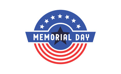 Memorial day badge design. United states veteran national holiday. Red, white and blue american flag colors.