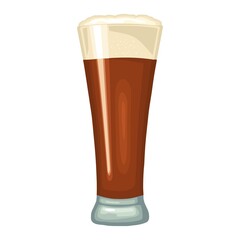 Glass with brown beer with foam. Vector color flat icon. Isolated on white