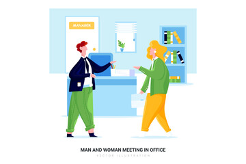 Man and Woman Meeting in Office Illustration Concept