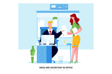 Boss and Secretary in Office Illustration Concept