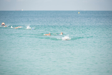 Competição Natação Mar Atletas Competition Male and Female Fitness Athlete Swim Sea Blue Water 