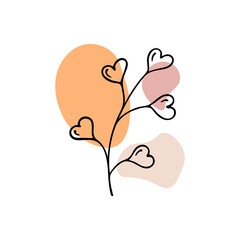 Hand-drawn plant with abstract spots.Doodle style,sketch,simple botanical line,drawing with floral elements,minimalism.Isolated.Vector