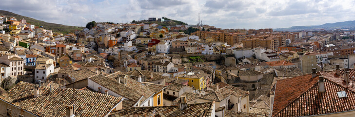 panorama view of the rooftops and colorful houses of the old city center of Cuenca