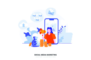 Social media marketing Vector Illustration concept. Flat illustration isolated on white background.