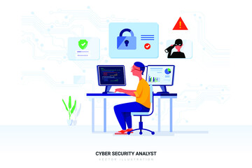 Cyber Security Analyst Vector Illustration concept. Flat illustration isolated on white background.