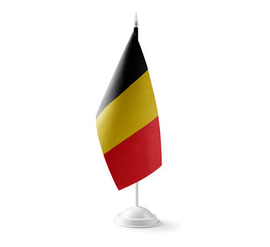 Small national flag of the Belgium on a white background