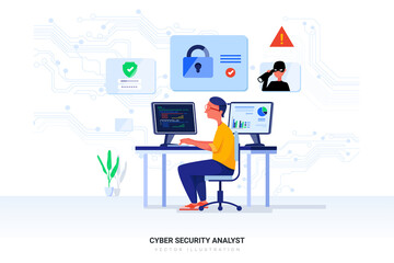 Cyber Security Analyst Vector Illustration concept. Flat illustration isolated on white background.