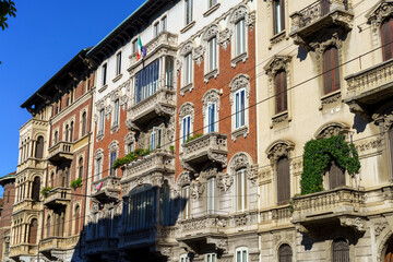 Fototapeta na wymiar Milan, Italy: historic buildings along via Ariosto
