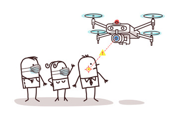 Cartoon Control Drone looking for People without Protection Masks