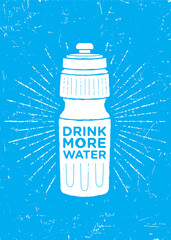 Drink More Water. Healthy Nutrition Motivation Quote Concept. Sport Bottle Illustration On Textured Background