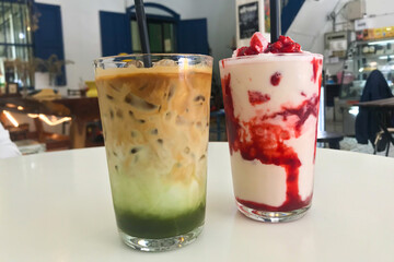 Green Tea and Strawberry Smoothie Dessert in the store