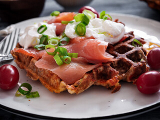 waffles with salmon and avocado