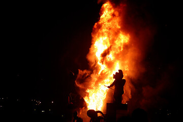 Fototapeta na wymiar Saint John bonfires in Coruna, Galicia, feast of international Tourist Interest