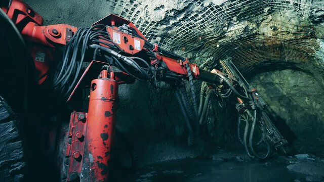 Underground development, underground extraction, underground mining operations. Boring complex in the underground mine