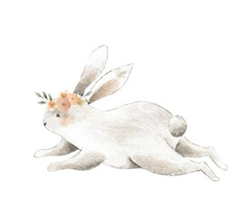 Easter bunny  watercolor illustration woodland animal 