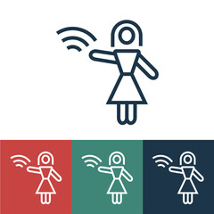 Linear vector icon with girl waves her hand to right