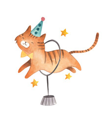 Circus watercolor illustration tiger lion 