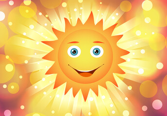 Vector smiling sun on the abstract yellow background