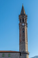 The famous pastel-shaped bell tower of Lecco