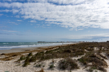beaches on the Costa Calida in Murcia with the harbor of San Pedro del Pinatar in the background