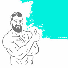 Fitness man torso. Outlines of a man silhouette. Hand-drawn outline illustration. Isolated on white.