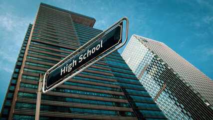 Fototapeta na wymiar Street Sign to High School