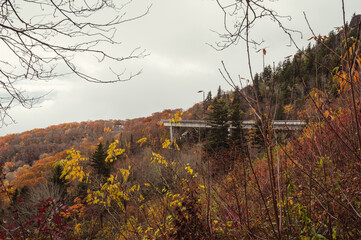 Autumn day at the Linn Cove Viaduct on Blue Ridge Parkway road in the mountains of North Carolina