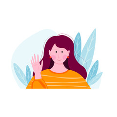 Obraz na płótnie Canvas Young woman gesture Hello. Flat vector illustration