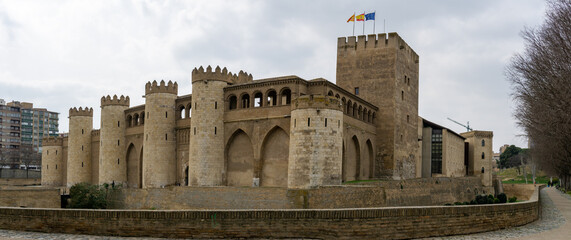 view of the Aljaferia Palace and parlament in Zaragoza in nothern Spain