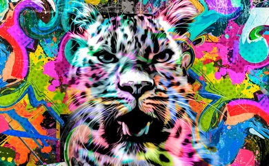 Deurstickers tiger head with pattern color art © reznik_val