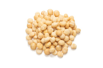 Macadamia nuts isolated on white background.