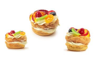 Home made cake with cream and fruit isolated