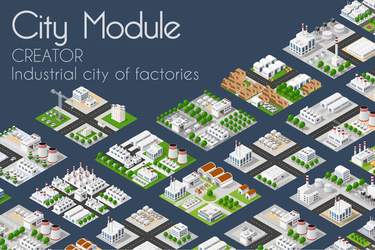 City module plant factory industrial creator isometric concept
