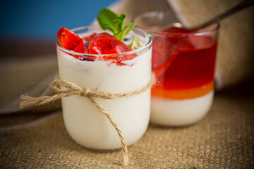 homemade sweet yogurt with fruit jelly pieces