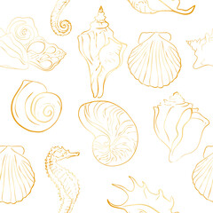 Elegant line sea shells, vector art pattern illustration.