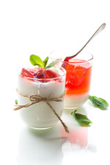 homemade sweet yogurt with fruit jelly pieces