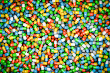 Fototapeta na wymiar group of pills or capsules, flat