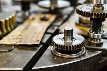 Splined shaft with gear and bearing on mechanical equipment repair.