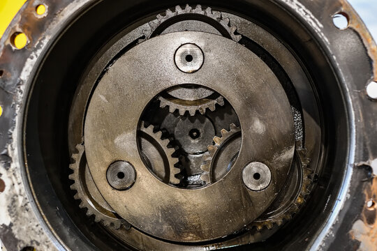 Gearbox reducer of cnc metal working machine. Repair of mechanical equipment.