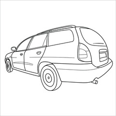 classic station wagon. rear shot. doodle vector illustration